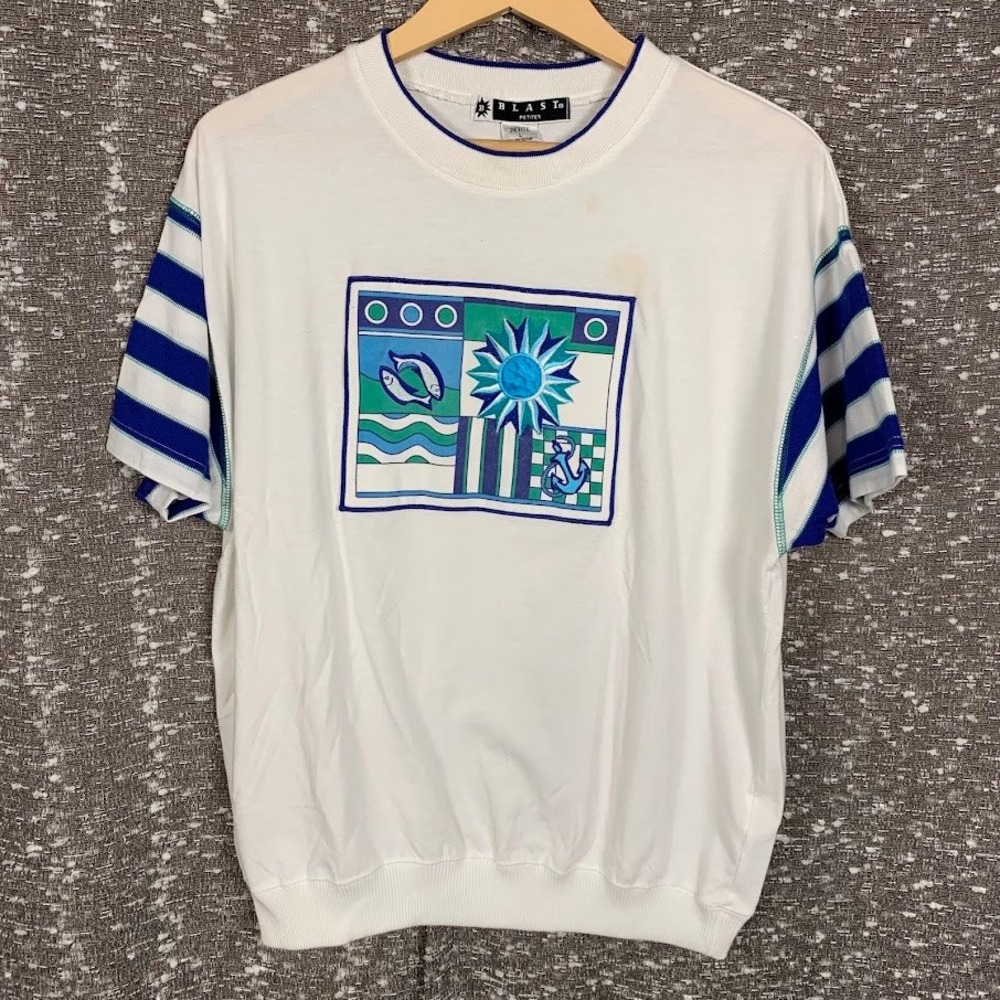 Vintage Blast White Nautical Graphic Short Sleeve Top Women's Petite Large